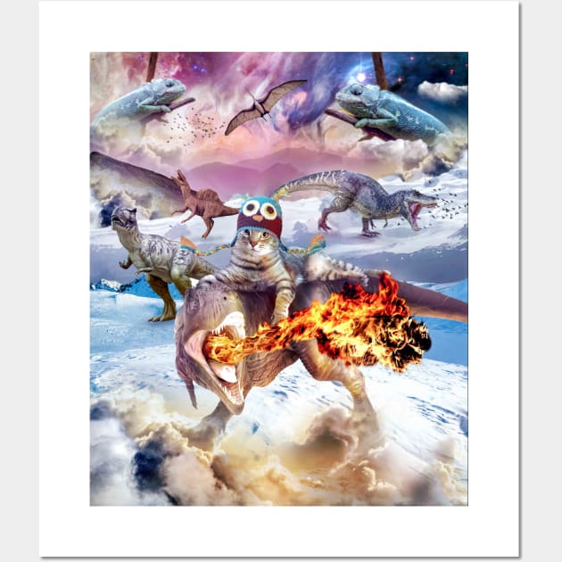 Space Kitty Cat Riding Dinosaur Wall Art by Random Galaxy